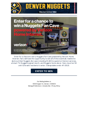 Denver Nuggets - Win a Nuggets Fan Cave | Powered by Verizon Home Internet
