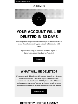Garmin - Action Required: Your Account Will Be Deleted Soon
