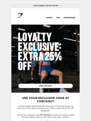 Gymshark - Extra 25% off for 24 hrs 🫨