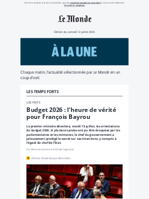 Le Monde - Budget 2026 : l’heure de vérité pour François Bayrou