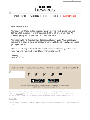 Kohl's - Update Regarding Your June Birthday Gift