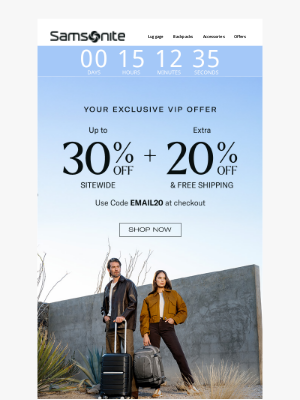 Samsonite - Time is Running Out: Save an Extra 20% Off + Free Shipping