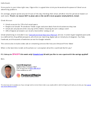 PostcardMania - your ad in Gmail