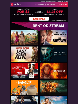 Redbox - Rent 2 Discs for $2 OR get $1.25 OFF On Demand!