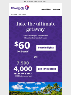 Hawaiian Airlines - Island-hopping fares for the new year