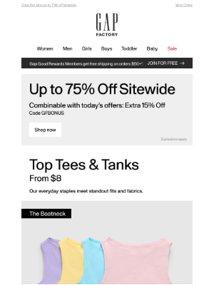 Gap Factory - Fresh designs to upgrade your tees and tanks
