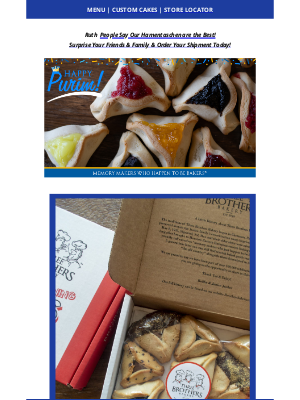 Three Brothers Bakery - Ruth ⟁ Did You Know We Ship Hamentaschen? Order Now