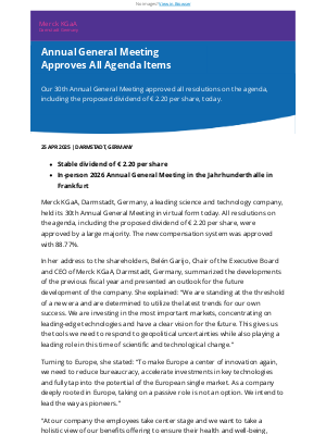 Merck KGaA - Annual General Meeting Approves All Agenda Items
