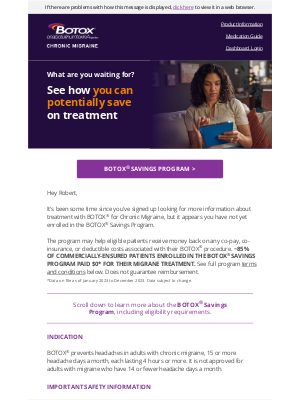 Botox - Robert, See if you're eligible to save on your Chronic Migraine preventive treatment 👀
