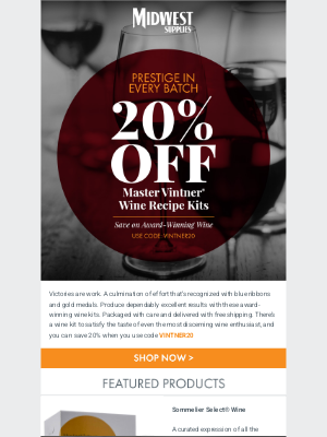 Midwest Supplies - Summer Wine Sale: 20% Off Master Vintner Kits!