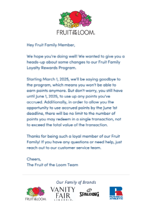 Fruit of the Loom - Important Update to Your Fruit of the Loom Rewards