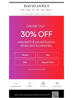 David Jones (Australia) - Online Only | 30% Off Fashion