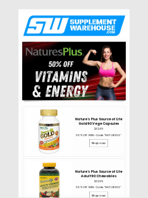 Ladies, 50% Off Vitamins, Chewables & Energy Protein Shakes!