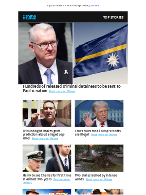 9NOW (Australia) - Australia to give Pacific nation $400m to take in foreign-born criminals | Court deals major blow to Trump's tariff plan