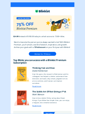 Blinkist - [Sale extended] 75% off for +7,500 life changing book summaries