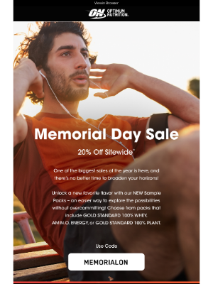 Optimum Nutrition - Memorial Day Sale: 20% Off Sitewide