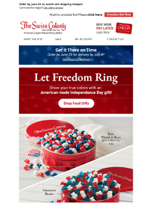 The Swiss Colony - Tomorrow Is the Last Day for Standard July 4th Delivery