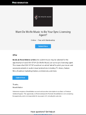 ReverbNation - Need a sync licensing agent?