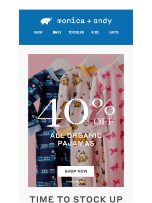 📣 BIG NEWS: 40% OFF ALL ORGANIC PJs