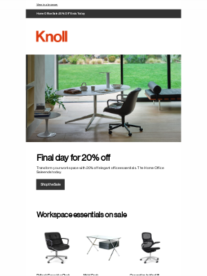 Knoll - 20% off an inspiring workspace ends today