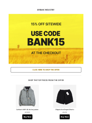 Urban Industry Store - ⏰ ENDING SOON - 15% OFF SITEWIDE OFFER ⏰