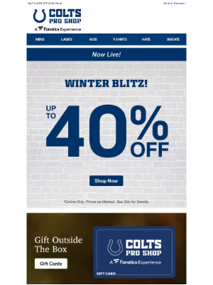 Indianapolis Colts - Save Up To 40% -- Winter Blitz Just Kicked Off