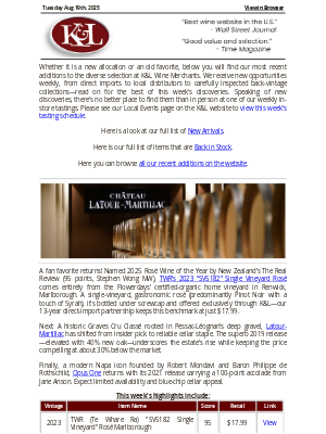 K&L Wine Merchants - The Latest from K&L: New Adds and Back In Stock