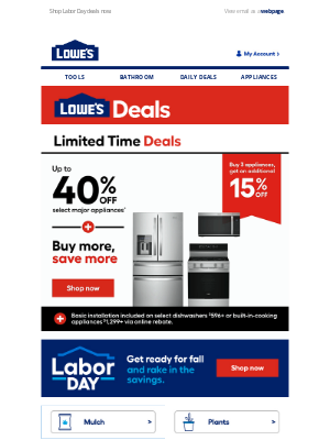 Lowe's - Get up to 40% OFF select major appliances