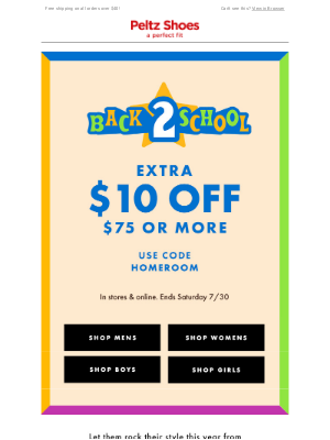 Peltz Shoes - 🔔 It's back to school time! Get $10 off inside >