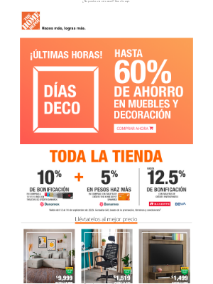 Home Depot Mexico - 😱¡Últimas horas de Días Deco! Hasta 60%