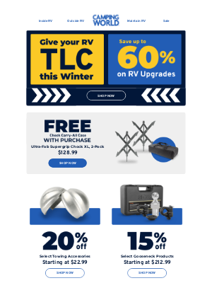 Camping World - Upgrade your RV for less & save big on chocks, towing, & more