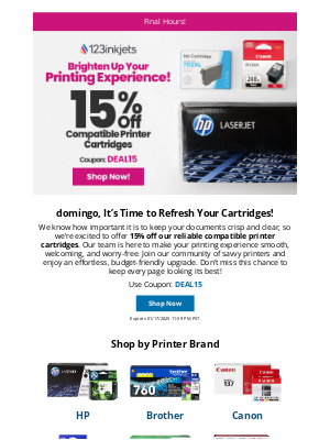 123inkjets - Final Call: 15% Off Compatible Cartridges