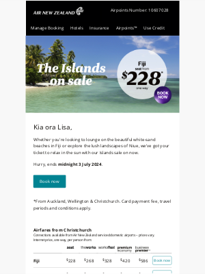 Air New Zealand - Lisa, the Islands on sale now