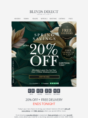 Blinds Direct (United Kingdom) - Final hours to get 20% off + FREE delivery in Spring Savings