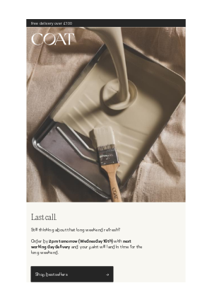 COAT Paints - Last Chance For Bank Holiday Paint