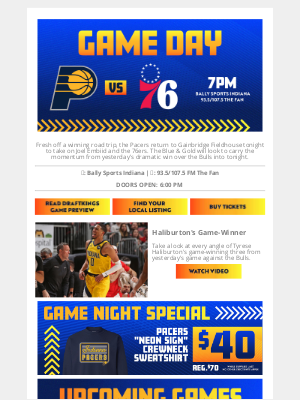Indiana Pacers - Back home to host Embiid, 76ers