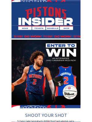 Detroit Pistons - Your chance to win a signed Cade Cunningham prize pack!