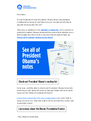 Obama Foundation - President Obama recommends: