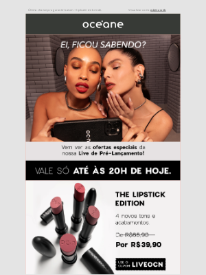 Oceáne (Brazil) - 👀 Perdeu a live? A gente guardou as ofertas pra você! Só até as 20h!