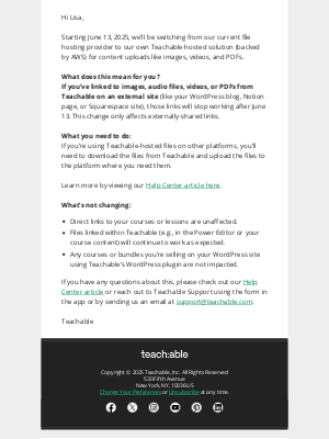 Teachable - Upcoming changes: update external file links by June 13