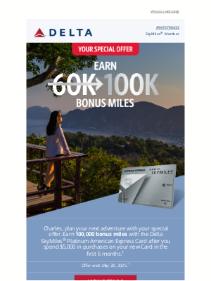 Delta Air Lines - You’re Invited to Earn 100K Bonus Miles With This Special Offer