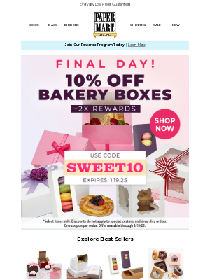 Paper Mart - Final Day! 10% Off Bakery Boxes Expires Tonight