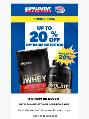 Supplement Warehouse (Australia) - ENDING SOON 😱 Up to 20% Off Optimum Nutrition