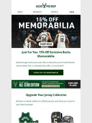 Milwaukee Bucks - Save 15% Off One-Of-A-Kind Bucks Memorabilia Through Tomorrow Only!