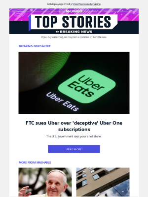 Mashable - BREAKING NEWS: FTC sues Uber over 'deceptive' Uber One subscriptions