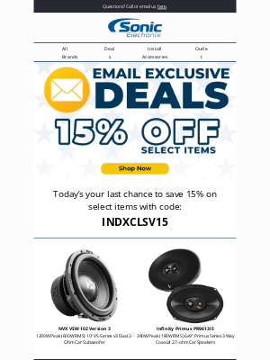 Sonic Electronix - 15% Off Ends Today!