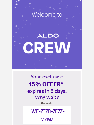 onboarding welcome Email example from Aldo