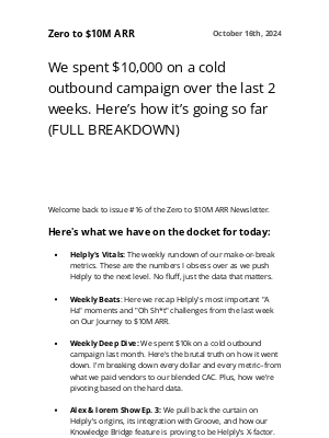 Groove - Zero to $10M ARR: We spent $10,000 on a cold outbound campaign over the last 2 weeks. Here’s how it’s going so far (FULL BREAKDOWN)