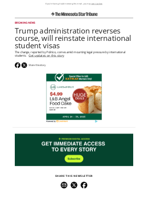 Star Tribune - Trump administration reverses course, will reinstate international student visas
