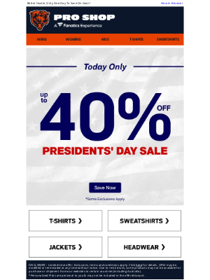 Chicago Bears - TODAY ONLY | Up To 40% Off Presidents' Day Sale